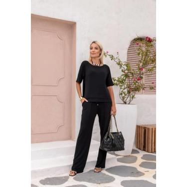 Imagem de Conjunto Feminino Moletinho Calça e Blusa Manga Curta Casual Plus Size