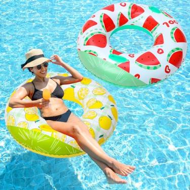 Imagem de Wovnet 2 peças de cadeira inflável grande para piscina, tubo de natação havaiano, 94 cm, anel de natação tropical, rede de água fria, cadeira para festa de verão na piscina (melancia)