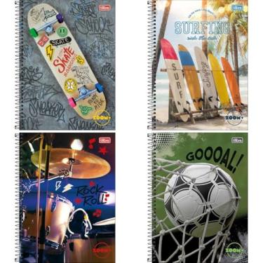 Imagem de Kit com 4 Cadernos de 10 Matéria, Tilibra, Capa Dura, Zoom+ Masculino, 200 Folhas, Capas Sortidas