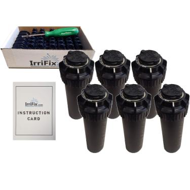Imagem de Pacote de cabeças de irrigador Seal-A-Matic da série Rain Bird 5000 – 6 rotores SAM 5004PCSAM com caixa de bocal IrriFix, incluindo 6 bicos de árvores, 1 chave de fenda Rotortool e folha de instruções IrriFix