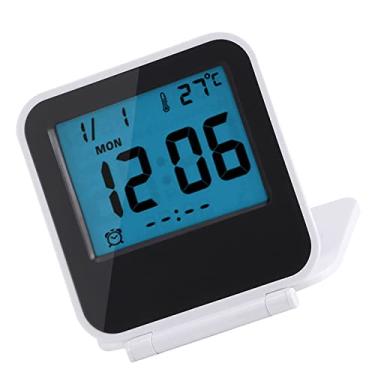 Imagem de Despertador Digital de Viagem Portátil e Dobrável Yctze Com Temperatura, Data do Calendário, Exibição da Semana - Cabeceira Compacta, Silencioso (Branco)
