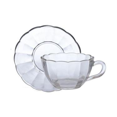 Imagem de Jogo de 6 xicaras cafe de vidro com pires peach transparente 90ml haus