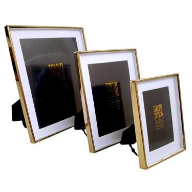 Imagem de Trio Porta Retrato Dourado Paspatur Metal Aço Inox Jacarta - Multiart