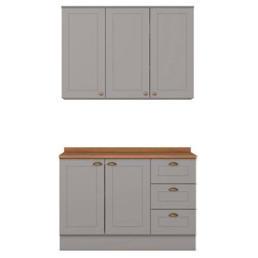 Imagem de Armario Aereo e Balcao 120cm Ce169 Americana Cinza Nature Henn