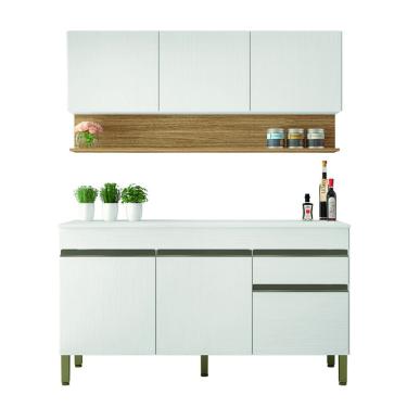 Imagem de Kit Armário de Cozinha e Balcão Completa 1,50m Line Branco / Madeirado Kit`s Paraná