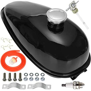 Imagem de FVRITO Tanque de gasolina de combustível de metal 4L 3,5 litros com tampa de ignição Filtro de linha de combustível Petcock para 2 tempos 49cc 60cc 66cc 80cc Motor Motorizado Bicicleta Motocicleta