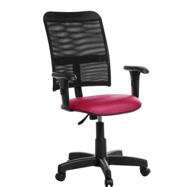 Imagem de Cadeira Escritório Giratória Tela Com Braço Rv Cor Rosa - Goldflex
