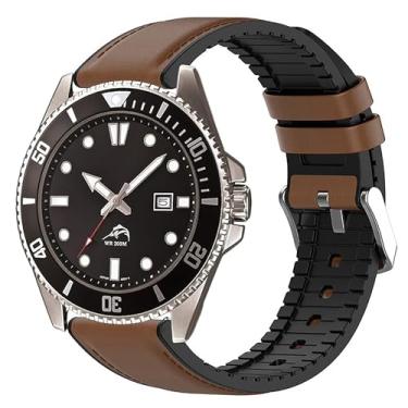 Imagem de Compatível com pulseiras Casio MDV106-1A, pulseira Lamshaw de couro e silicone respirável de 22 mm compatível com relógio Casio série MDV106, tamanho único, metal, 1