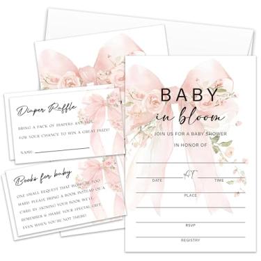Imagem de lamocho Convites de bebê com laço, convites de chá floral boho para menina, bilhetes de sorteio de fraldas, cartões de sorteio de fraldas, cartões de solicitação de livro preenchidos em branco (25
