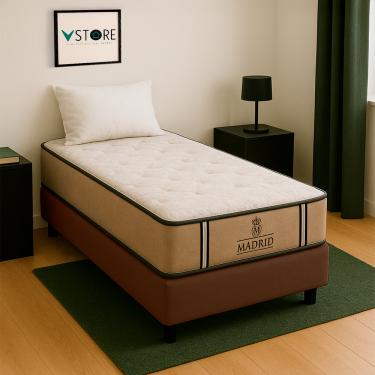 Imagem de Cama Box Solteirão e  Colchão Madrid Molas V-Store 96x188x28