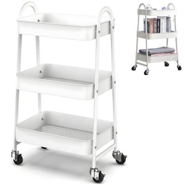 Imagem de Prateleira De Metal Multiuso 3 Andares Com Rodinhas - Organização e Praticidade branco