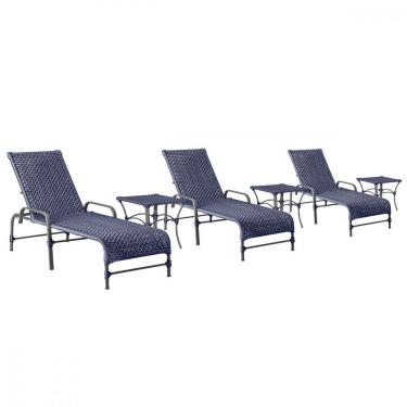 Imagem de 3 Espreguiçadeiras Catar 3 Mesas Garden Corda Náutica Trama Azul