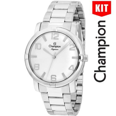 Imagem de Relógio Champion Kit Feminino Prata Analógico Cn25181i