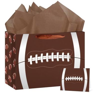 Imagem de Hooqict Bolsa grande de presente de futebol com papel de seda e cartão de felicitações, bolsa de presente de festa de aniversário de futebol para meninos e homens com tema esportivo
