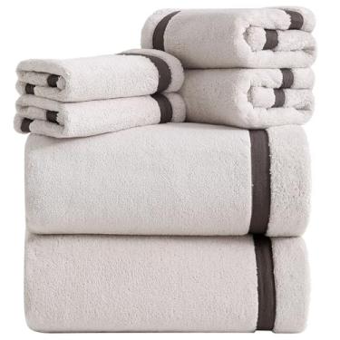 Imagem de NALIVO Conjunto de toalhas de banho, toalha de banho de microfibra premium - 2 lençóis de banho extra grandes, 2 mãos, 2 toalhas, toalhas de banho de luxo super macias altamente absorventes (creme, 6