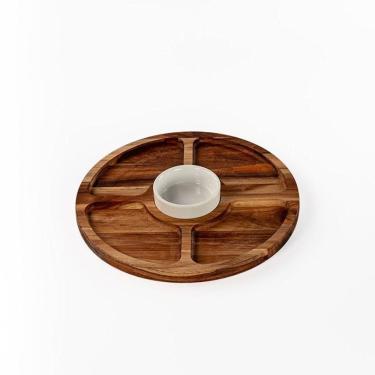 Imagem de Petisqueira Redonda Queijos Madeira 5 Divisões Com Pote Molheira - Stolf