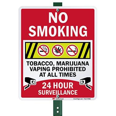 Imagem de SmartSign Placa De Jardim 30 Cm X 25 "Proibido Fumar Tabaco/Maconha/Vaporizar" Com Estaca 90 Cm, Alumínio 100 Mm, Material Refletivo Laminado 3M Nível Engenharia, Multicolorido, Fabricado Nos Eua