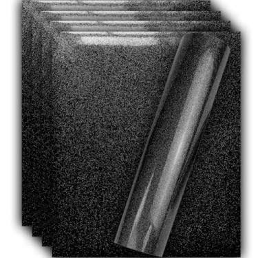 Imagem de Tvinyl Warehouse Vinil De Transferência Térmica Htv Com Glitter Preto Para Camiseta, 30,5 Cm X 25,4 (5 Folhas)