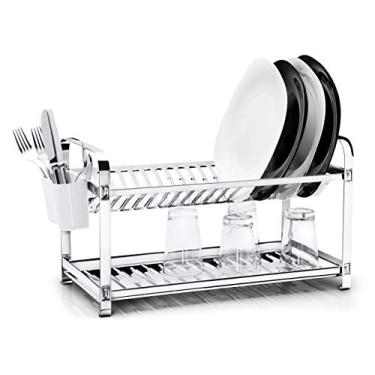 Imagem de Escorredor Mak Inox Aço Inox 20 Pratos Porta Talher PP