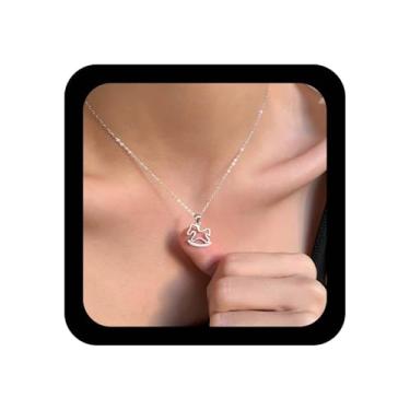 Imagem de Ximdble Colar de cristal vintage com pingente de cavalo de tróia vazado com strass vazado, colar de corrente de pônei aberto em zircônia cúbica brilhante, colar gargantilha de strass para mulheres