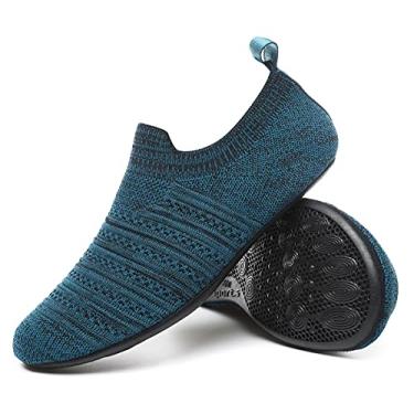 Imagem de CanLeg Pantufas para uso interno para adultos, leves, antiderrapantes, para casa, para mulheres e homens, 20002bluecyan, 10.5-11 Women/9-9.5 Men