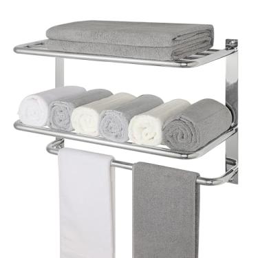 Imagem de Toalheiro para banheiro, suporte de torre DEWVIE de 61 cm com barras de torre, aço inoxidável SUS 304, prateleira de toalha de banho, suporte de parede, 3 camadas (níquel escovado)
