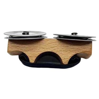 Imagem de Dynwave Tamborim de dedo para cantores e vocalistas, sinos de dedo para percussão, sino de pandeiro de mão para exercícios de palco rítmico, Cor de Madeira