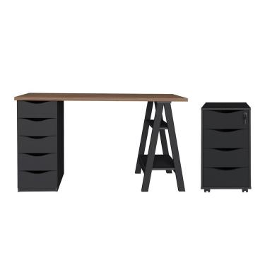 Imagem de Conjunto Escrivaninha E Gaveteiro Oldenburgo Nogal Preto