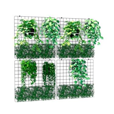 Imagem de Jardim Vertical com Telas em Aço Aramado 60x60cm para Horta Suspensa Expositor de Vasos Plantas Orquídeas Parede Verde (4, Branco)