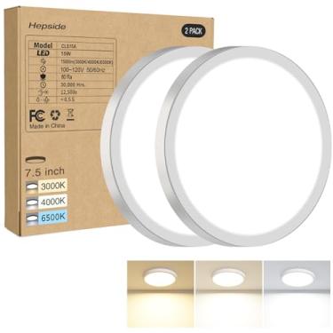 Imagem de hepside Pacote Com 2 Luminárias De Teto Embutidas Led, 3000K-4000K-6500K E Equivalente A 100W, Modernas Embutir Para Cozinha, 15W, 1500Lm, 7,5" Banheiro, Armário, Lavanderia, Quarto, Branco