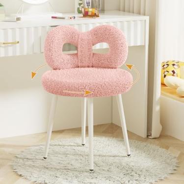 Imagem de ROOMTEC Cadeira giratória com encosto, cadeira de mesa estofada para meninas, penteadeira de maquiagem moderna para quarto, sala de estar (rosa)