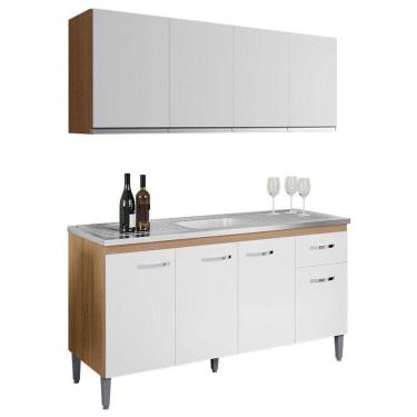 Imagem de Balcão De Pia Gabriela 150cm E Armário Aéreo Andréia Amêndoa Branco - Ajl