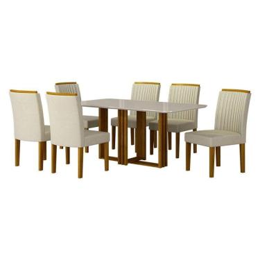 Imagem de Mesa De Jantar Jade 160x80 Freijó Off White Com 6 Cadeiras Freijó Joli Palha - Leifer Móveis