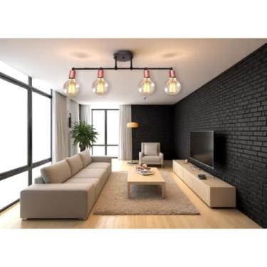 Imagem de Luminária de Teto Trilho Spot 4 Lâmpadas Moderno Industrial Articulada Acabamento Dourado Estilo Moderno (PRETO-ROSE)
