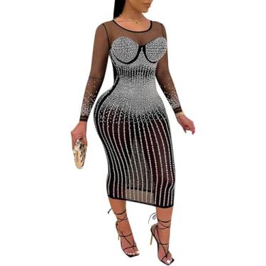 Imagem de Macacão De Vestido Rhiestoe Da Wome, Vestido De Festa Sexy Vestido De Boate Bodysuit, E-black, S