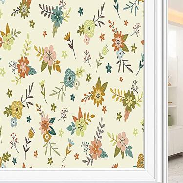 Imagem de Película de janela de privacidade de flores, textura de estilo floral, filme de vidro para sala de estar e escritório em casa, L90 x C 190 cm