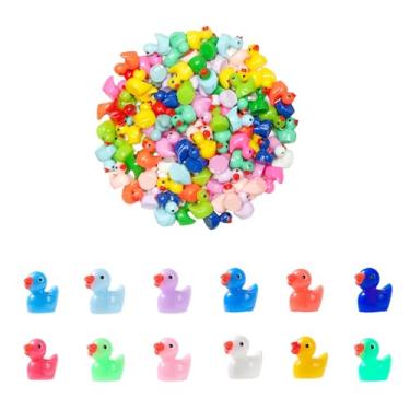 Imagem de DXTREU Conjunto de 100 peças de patos de resina, figuras multicoloridas de patos minúsculos de plástico, figuras de patos em miniatura para jardins de fadas, mesas e artesanato DIY (estilo 2)