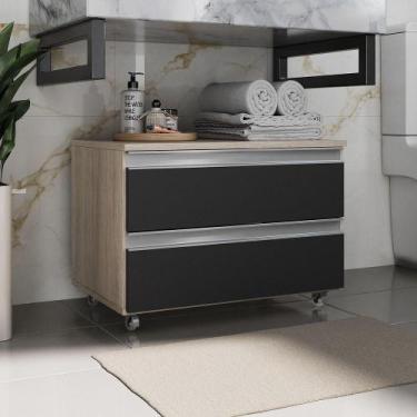 Imagem de Gabinete Banheiro Rodinhas Joia 60cm 02 Gavetas Madeirado Preto - Move