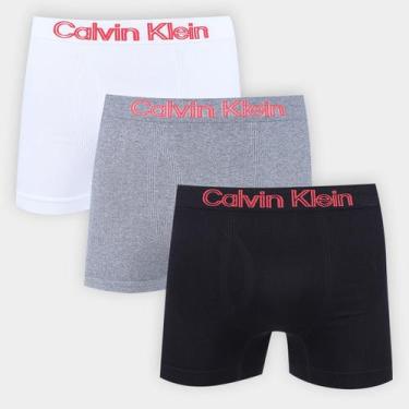 Imagem de Kit Cueca Boxer Calvin Klein C/ 3 Peças, Branco, Preto, GG