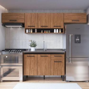 Imagem de Armário de Cozinha Amanda 8 Portas 1 Gaveta Freijó/Preto - Pnr Móveis,