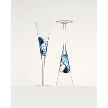 Imagem de Antoni Barcelona Taça de champanhe cristal europeu azul e prata boca soprada pintada à mão mar mediterrâneo bebida incrível presente aniversário casamento mulher homem conjunto 2