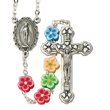 Imagem de True Faith Jewelry Colar de contas de oração do santo rosário de plástico de 4 mm com cruz crucifixo de Jesus e Nossa Senhora da Graça Virgem Maria milagrosa, para mulheres e homens, 53 cm
