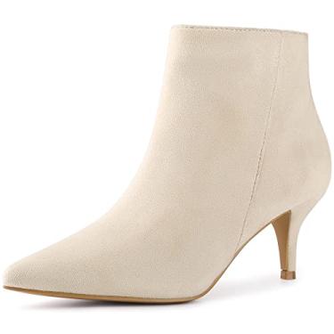 Imagem de Perphy Botas femininas com bico fino, salto gatinho, salto agulha, Bege, 39