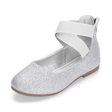 Imagem de HEHAINOM Sapatilhas de bailarina Mary Jane infantis com elástico no tornozelo, Silver Glitter, 13 Little Kid