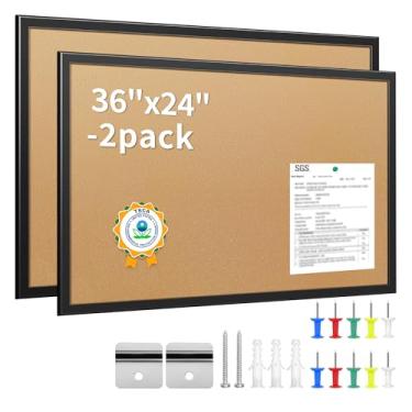 Imagem de ORIENTOOLS Quadro de cortiça emoldurado de 91 cm x 61 cm para paredes, 2 quadros de avisos com 10 pinos coloridos, quadro de pinos para pendurar, quadro de visão decorativo, grande quadro de cortiça