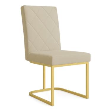 Imagem de Cadeira de Jantar Estofada Siena Linho Dourado Base de Ferro Dourada - Pallazio