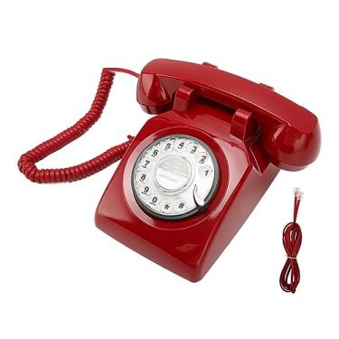 Imagem de Asixxsix Telefone de Discagem Rotativa retrô, Telefone Fixo Vintage retrô, Telefones Com Modos Antiquados Com Alto -falante Mecânico de Campainha para o Hotel de (Vermelho)