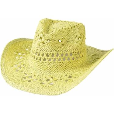 Imagem de Chapéus De Cowboy Su De Palha Para Wome, Chapéus De Cowgirl Wester Com Aba Modelável, Yellow, One Size