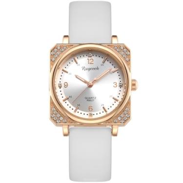 Imagem de RUYEOOK Relógio quadrado feminino, strass cristal, casual, impermeável, analógico, quartzo, relógio de pulso para enfermeiras femininas, R8627 branco, Casual