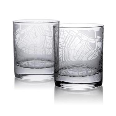 Imagem de Conjunto de 2 copos de uísque com mapa de Amsterdã, copos rochosos, 25 ml, copos antiquados para beber uísque escocês, bourbon, coquetel, conhaque, vodca, gin, tequila, rum, licor de centeio, presente